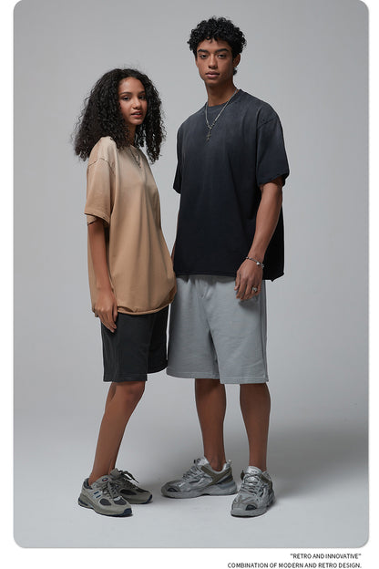 Spray Dyeing Round Neck Short Sleeve T-Shirt WN7806