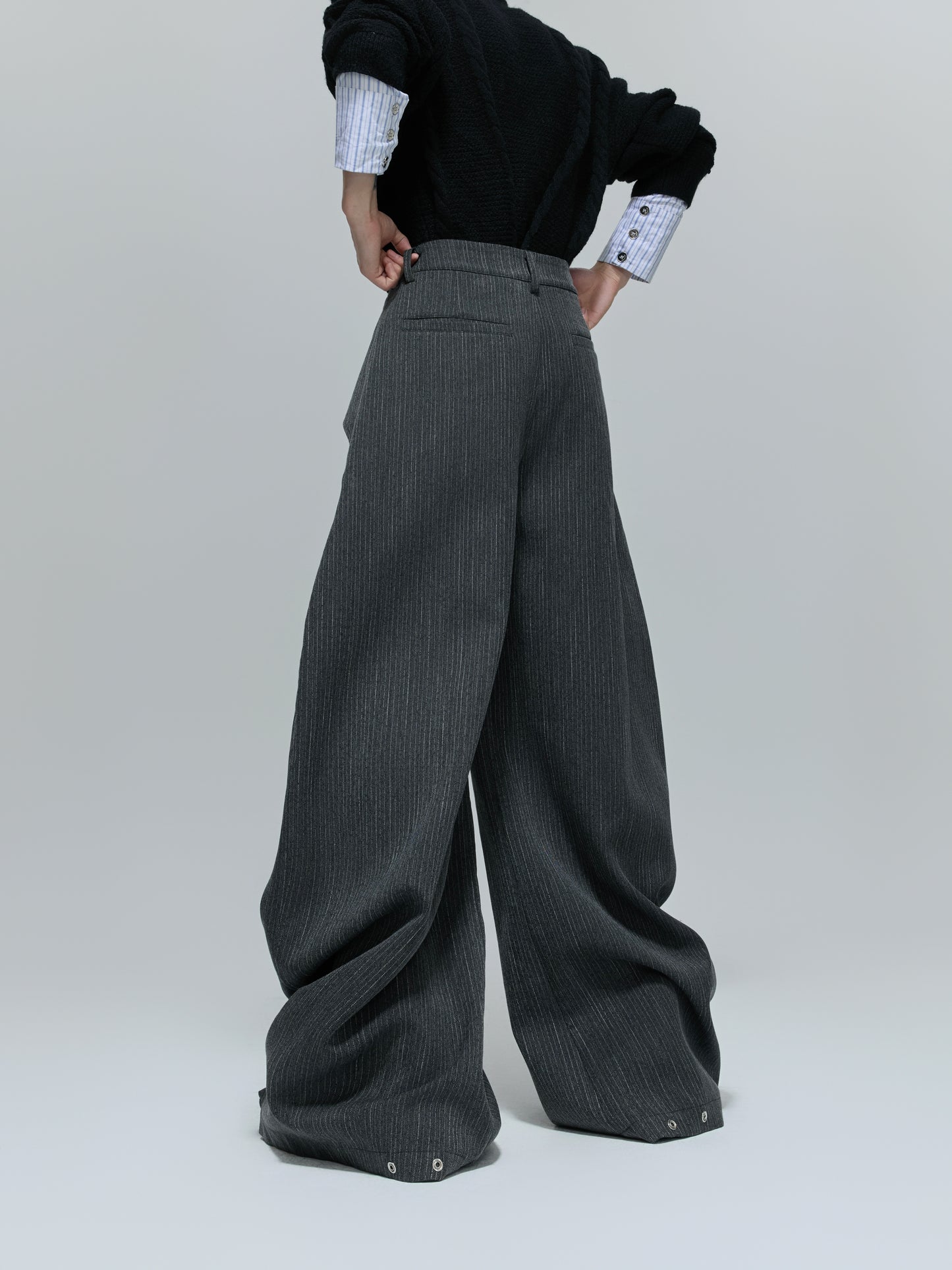 Deconstructed Vertical Stripe Wide Leg Trousers WN21716