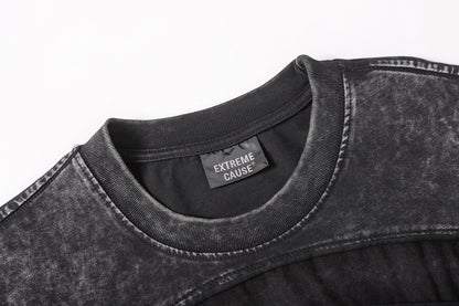 Washed Panel Design Short Sleeve T-Shirt WN25401