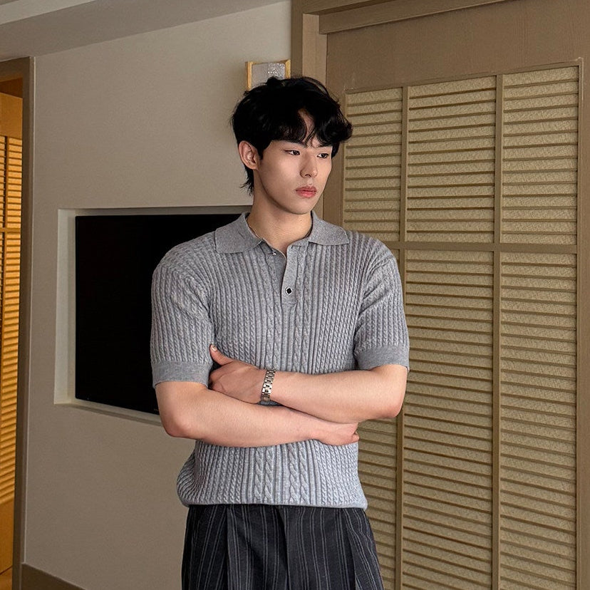 Cable Knit Short Sleeve Polo Shirt WN24966