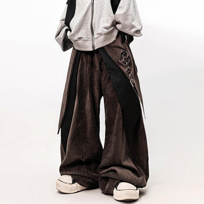 Fake Layered Curved Cut Wide Leg Cargo Pants WN23981
