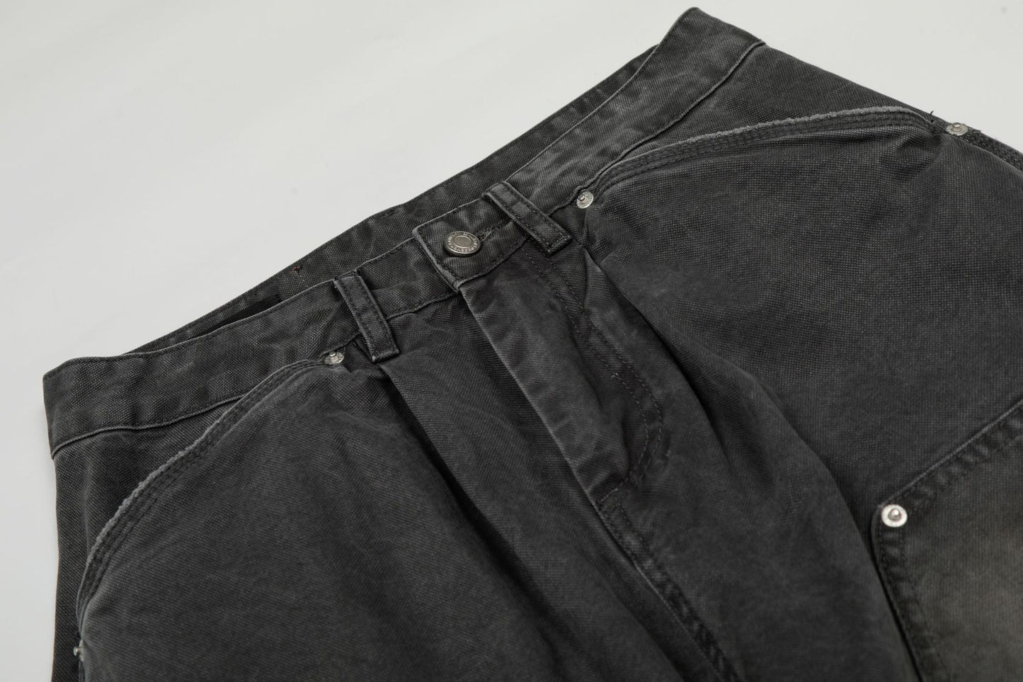 Washed Fade Curved Seam Wide Leg Denim Jeans WN25849