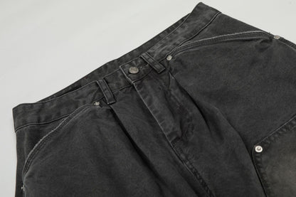 Washed Fade Curved Seam Wide Leg Denim Jeans WN25849