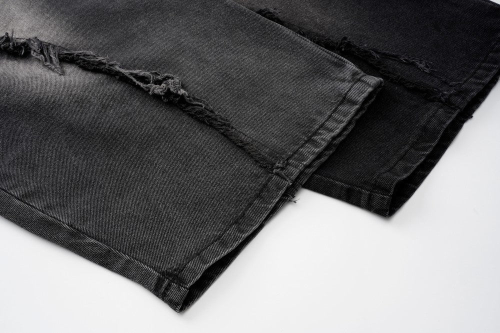 Faded Raw-Edge Wide Leg Denim Jeans WN28121