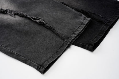 Faded Raw-Edge Wide Leg Denim Jeans WN28121