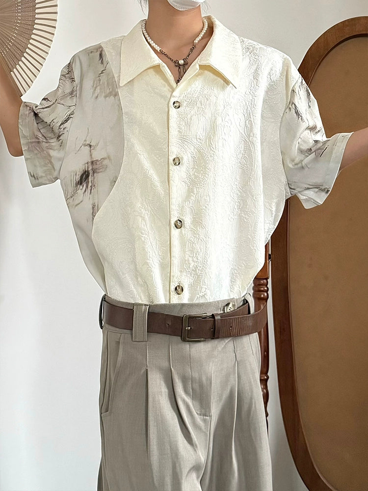 Jacquard Standing-Collar Short Sleeve Shirt WN20021