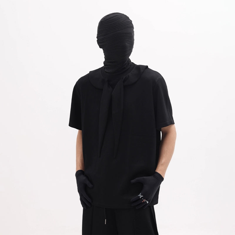 Scarf Collar Design Oversize Short Sleeve T-Shirt & Wide Leg Sweatpants Setup WN18658