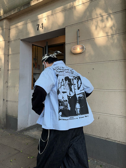 Fake Layered Graphic Print Oversize Long Sleeve Shirt WN24398