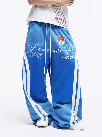 Contrast Stripe Print Drawstring Wide Leg Sweatpants WN27280