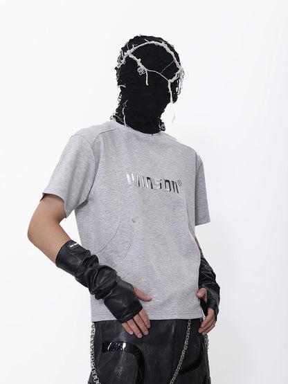 Curve Pocket Patch Embroidery Short Sleeve T-Shirt WN18730