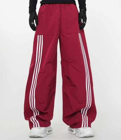 Three-Stripe Stand Neck Water-Repellent Jacket & Curved Wide Leg Pants Setup WN24142