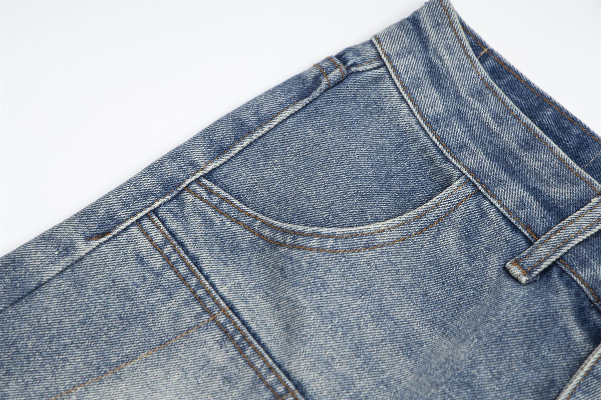 Panel Washed Denim Half Jeans WN26967
