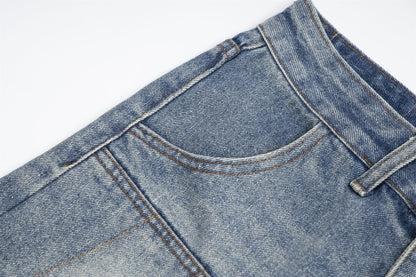 Panel Washed Denim Half Jeans WN26967