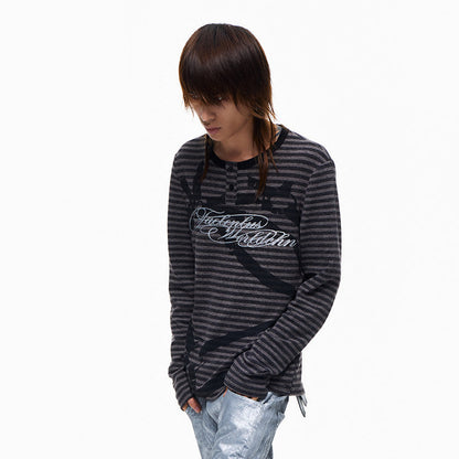 Striped Glitter Print Henley Long Sleeve T-Shirt WN27349