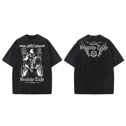 Washed Skeleton Art Graphic Short Sleeve T-Shirt WN26966