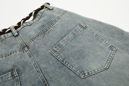 Belt Curved Wide Leg Denim Jeans WN25756
