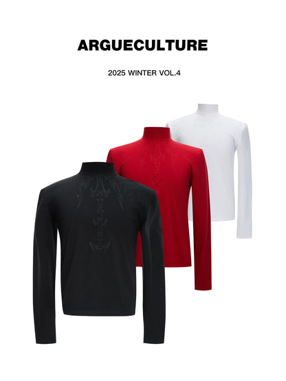 Turtleneck Embroidery long-sleeve Versatile T-shirt WN22673