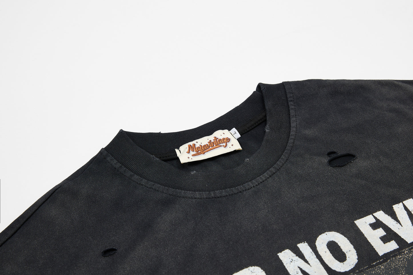 Washed Damage Portrait Print Short Sleeve T-Shirt WN25489