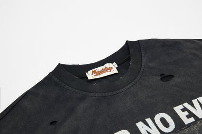 Washed Damage Portrait Print Short Sleeve T-Shirt WN25489