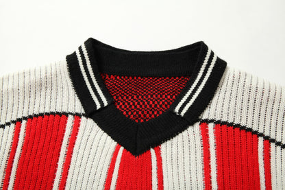 Number Stripe V-Neck Short Sleeve Knit T-shirt WN25630