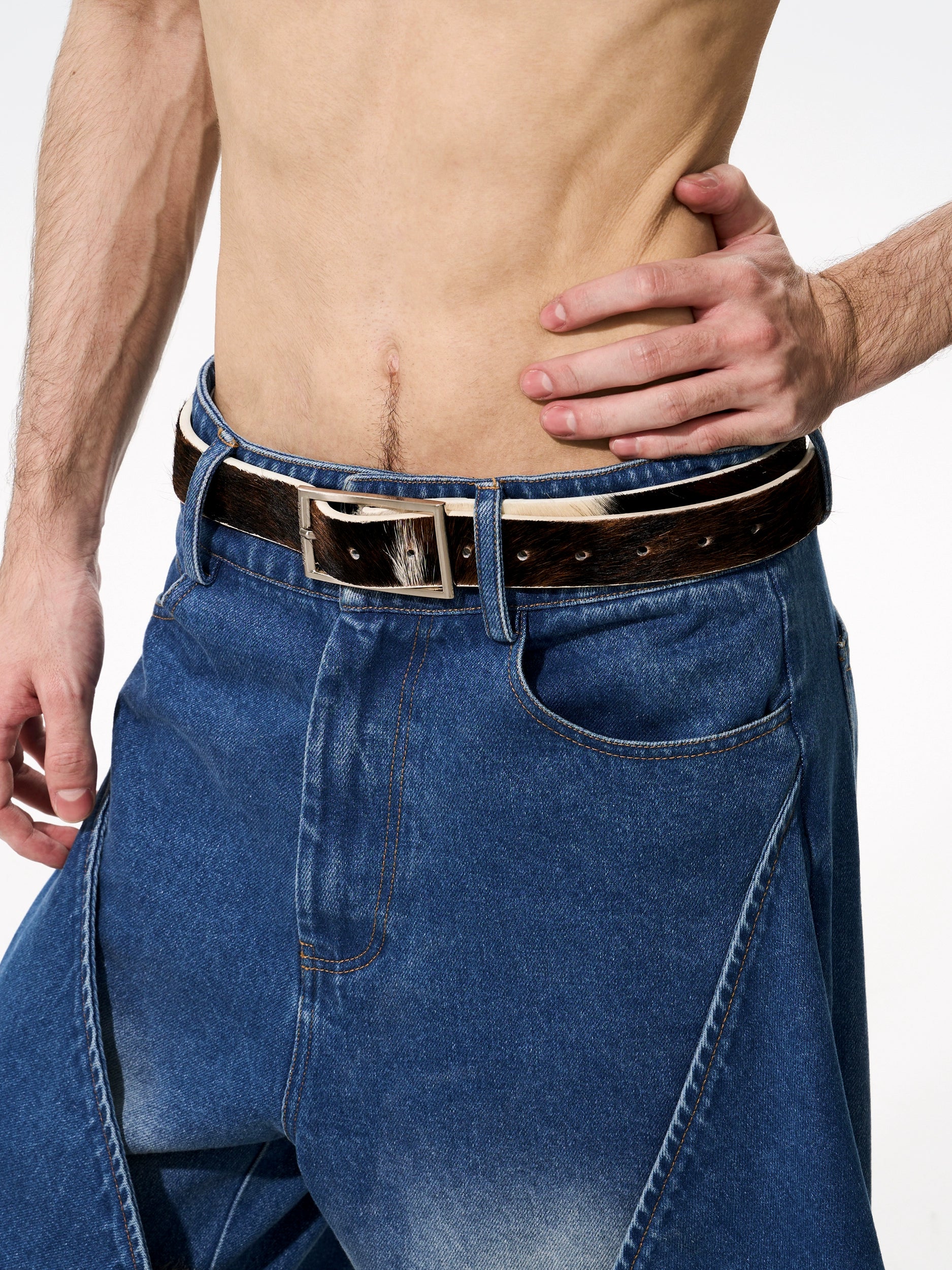 Cow Print Horsehair PU Leather Belt WN21775