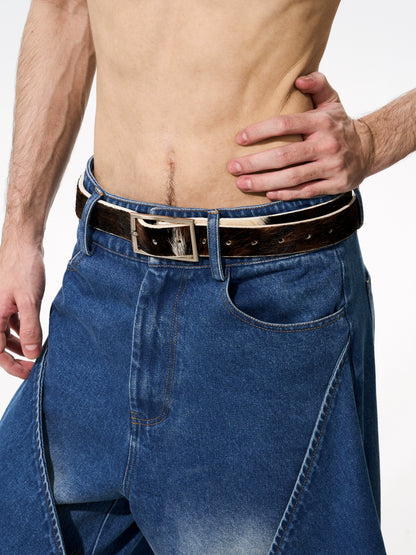 Cow Print Horsehair PU Leather Belt WN21775