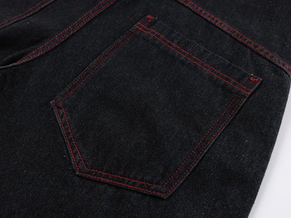 Dragon Embroidery Wide Leg Denim Jeans WN27934