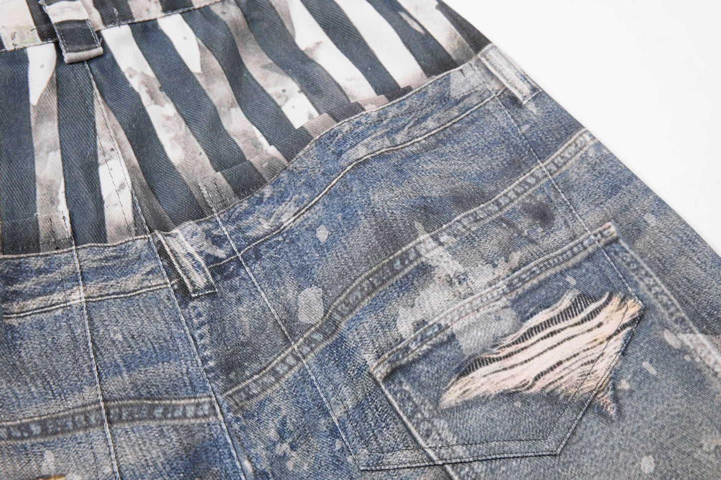 Star Print Fake Layered Curved Wide Leg Denim Jeans WN25728