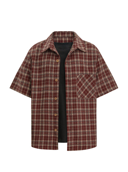 Plaid Fake Layered Boxy Short Sleeve Shirt WN26370