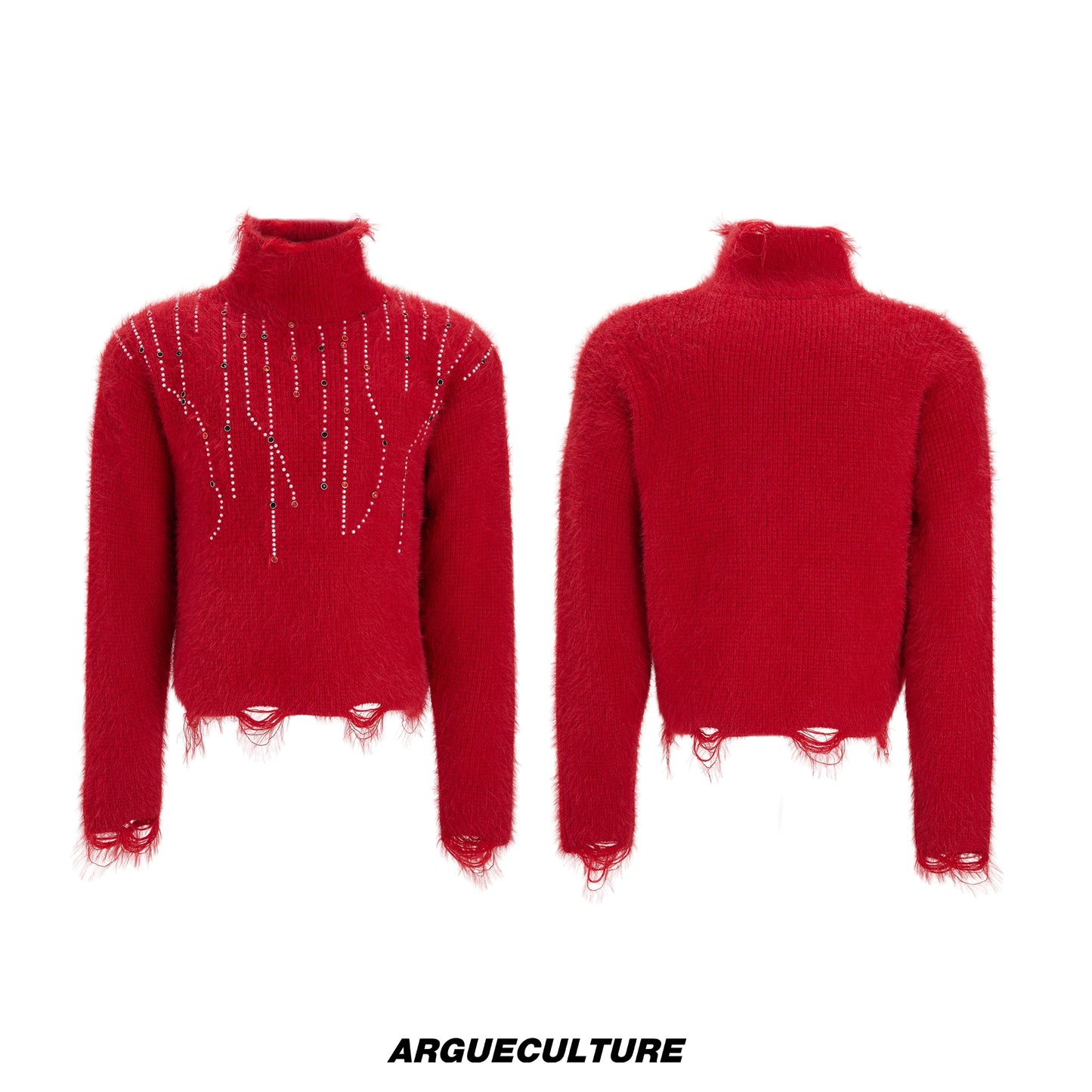 Gem Decor Heavyweight High-Neck Knit Sweater WN22606