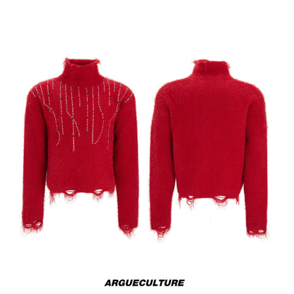 Gem Decor Heavyweight High-Neck Knit Sweater WN22606