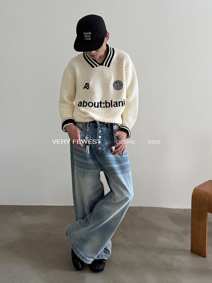 Washed Button Detail Wide-Leg Denim Jeans WN15264