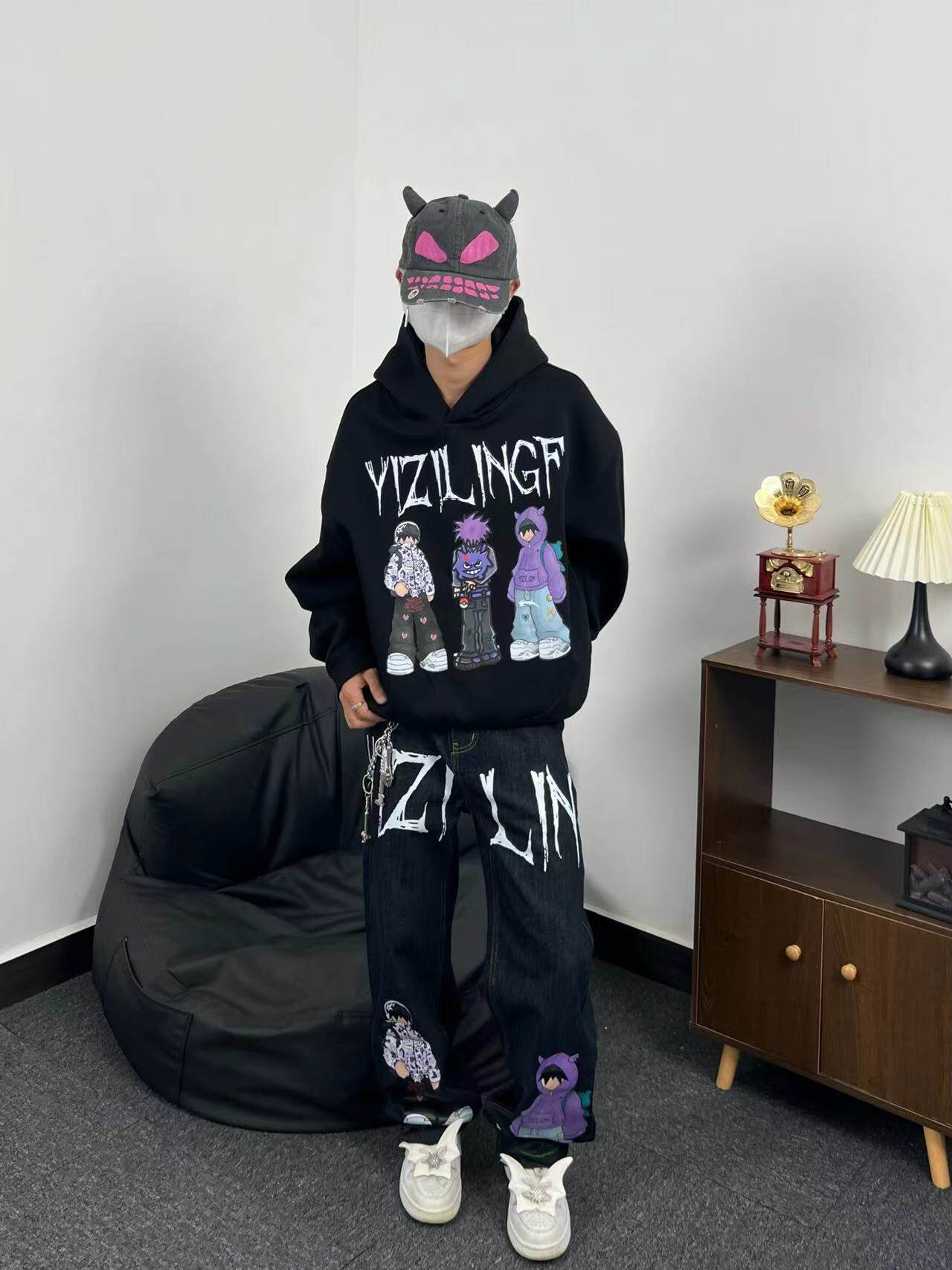 Illustration Print Oversize Hoodie WN24072