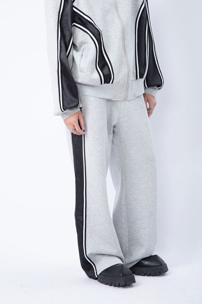 Contrast Color Oversize Zipper Jacket & Sporty Sweatpatns Setup WN9367