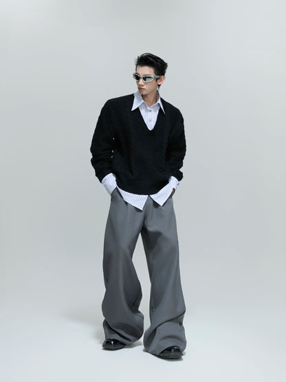 Fake Layered V-Neck Cable Knit Sweater WN21698