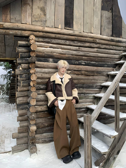 Fake Shearling Design PU Leather Jacket WN19787