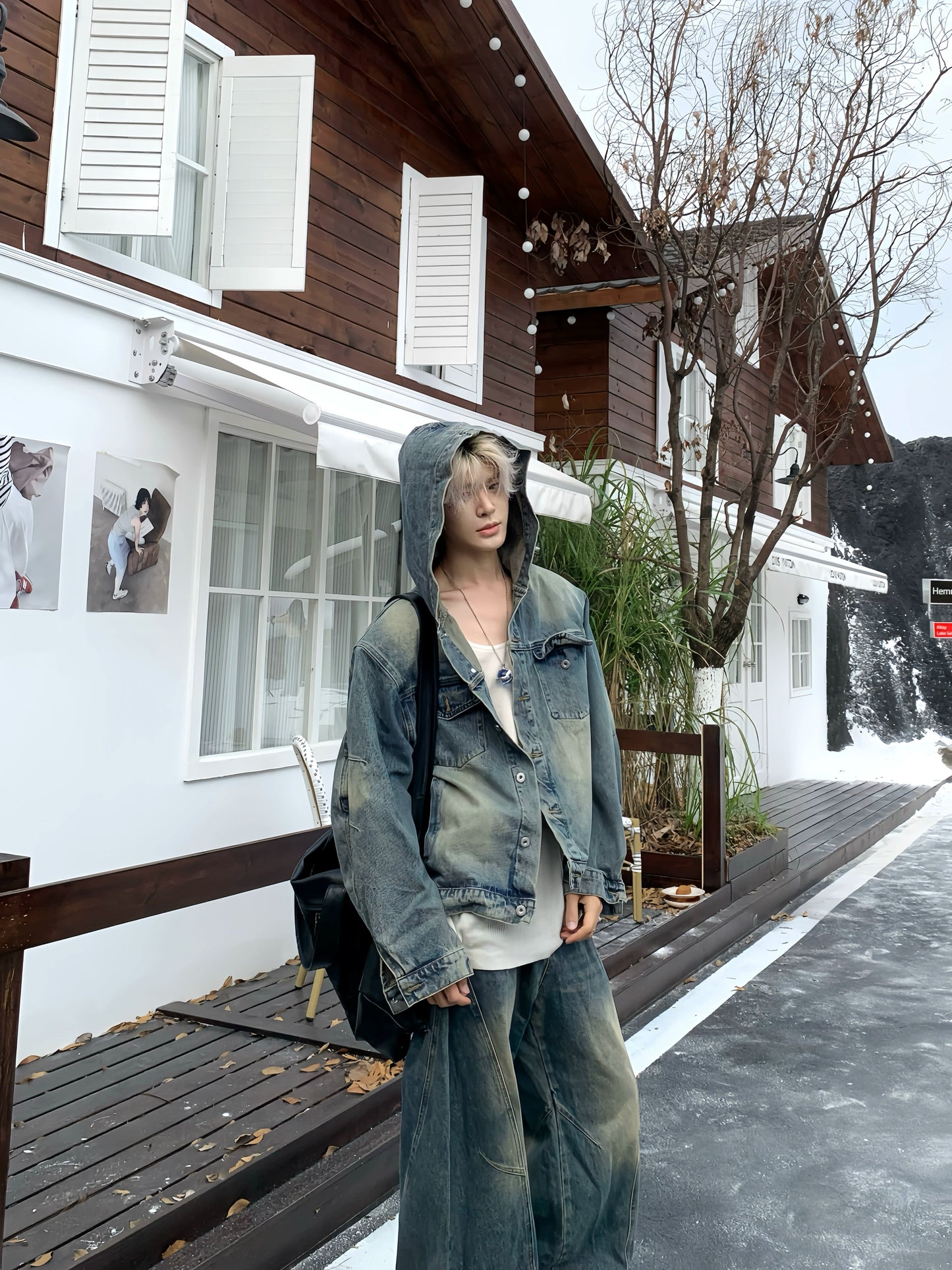 Hooded Denim Jacket & Wide Leg Denim Jeans WN19878