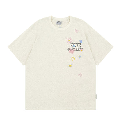 Butterfly Flower Embroidery Short Sleeve T-Shirt WN26781