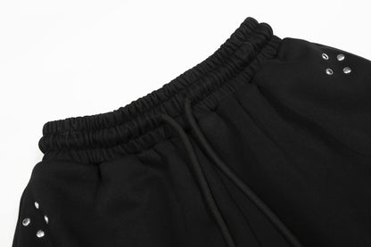 Washed Studs Number Print Wide Leg Pants WN25536