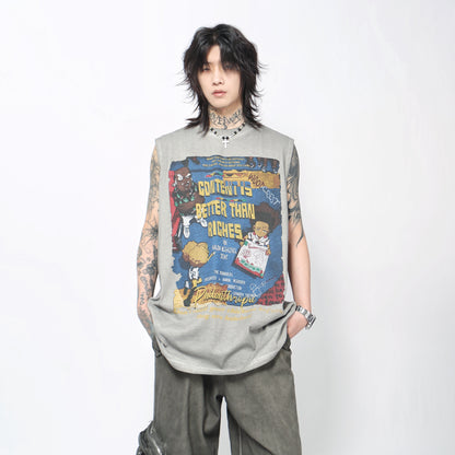 Oversize Washed Graphic Sleeveless T-Shirt WN24427