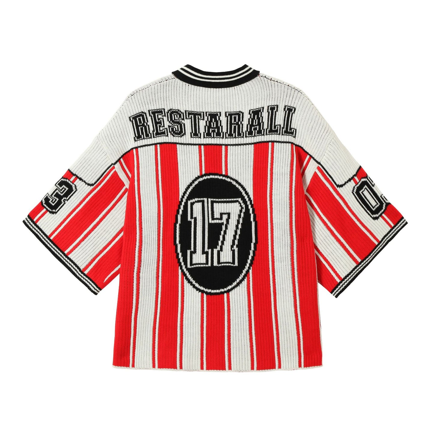 Number Stripe V-Neck Short Sleeve Knit T-shirt WN25630