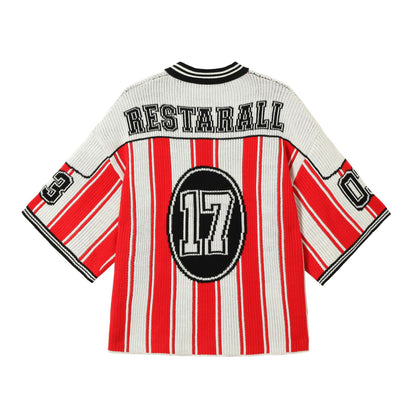 Number Stripe V-Neck Short Sleeve Knit T-shirt WN25630