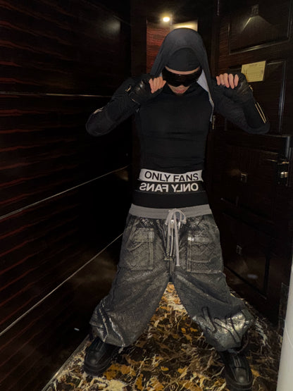 Embossed Silver Coating Design Cargo Pants WN18088