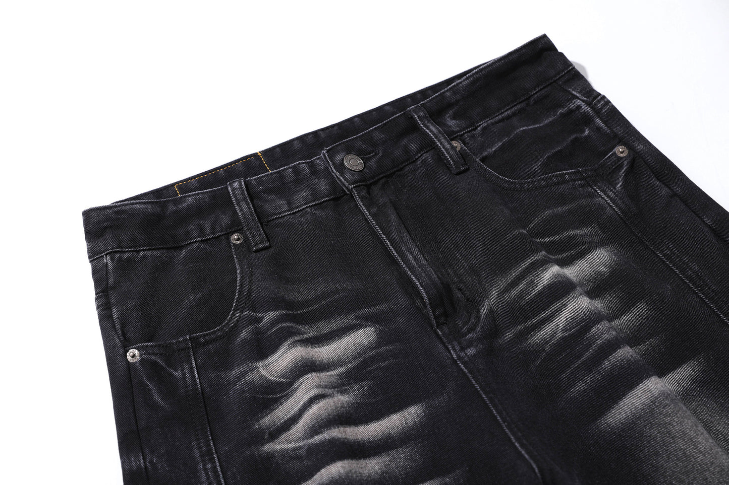Deconstruction Whisker Curved Wide Leg Denim Jeans WN26161