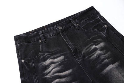 Deconstruction Whisker Curved Wide Leg Denim Jeans WN26161