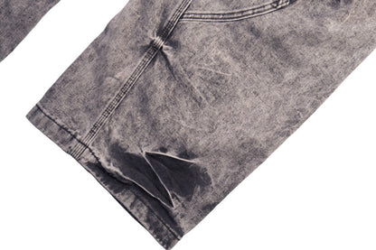 Double Waist Washed Panel Detail Wide Leg Denim Jeans WN27973