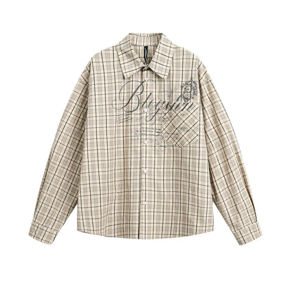Plaid Letter Print Long Sleeve Shirt WN25410