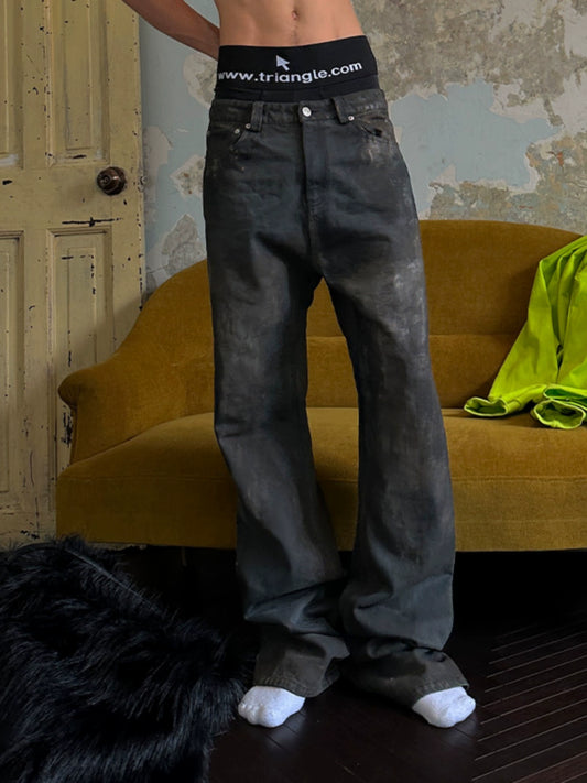 Washed Faded Mud-Dye Paint Damage Denim Jeans WN21318