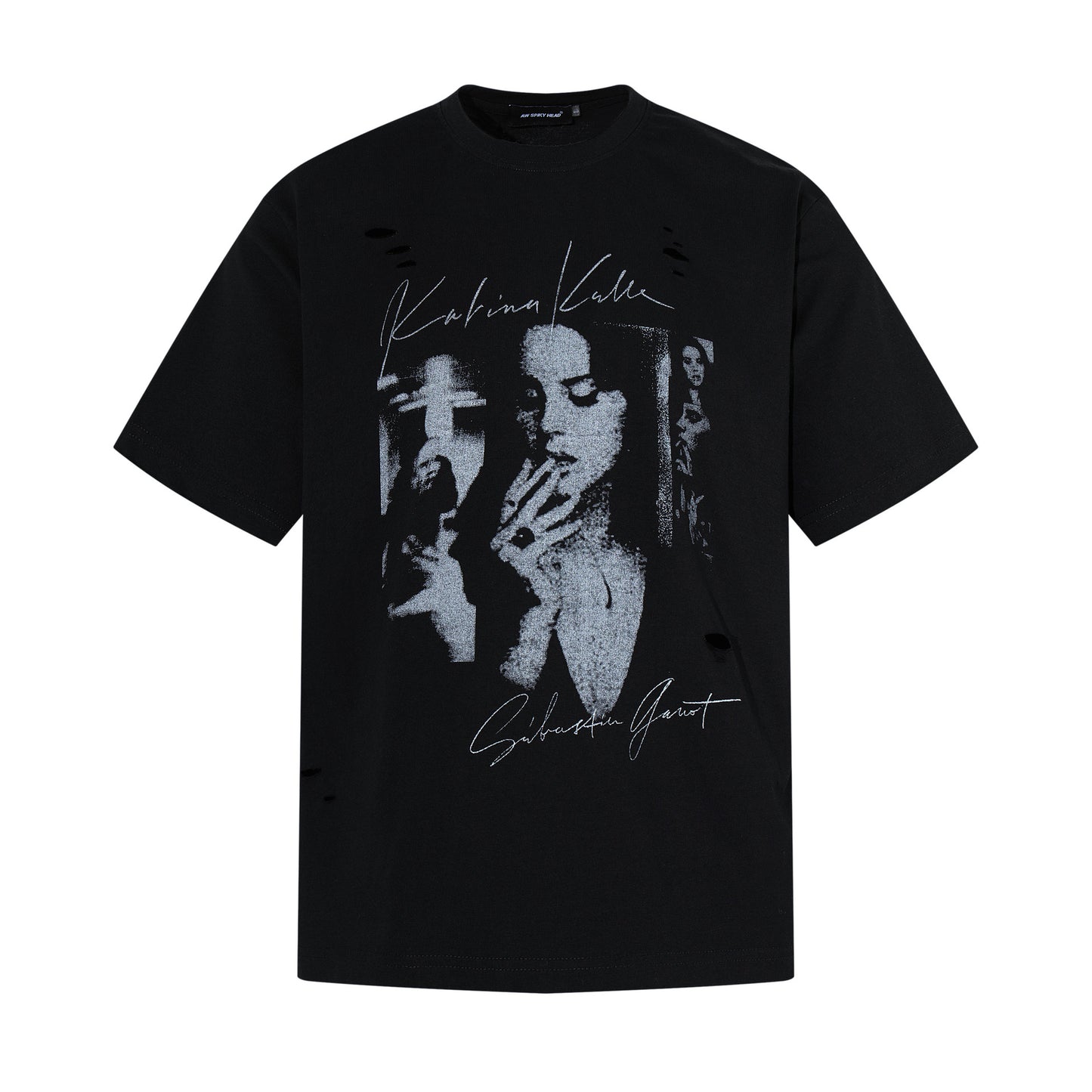 Damage Portrait Print Short Sleeve T-Shirt WN25495