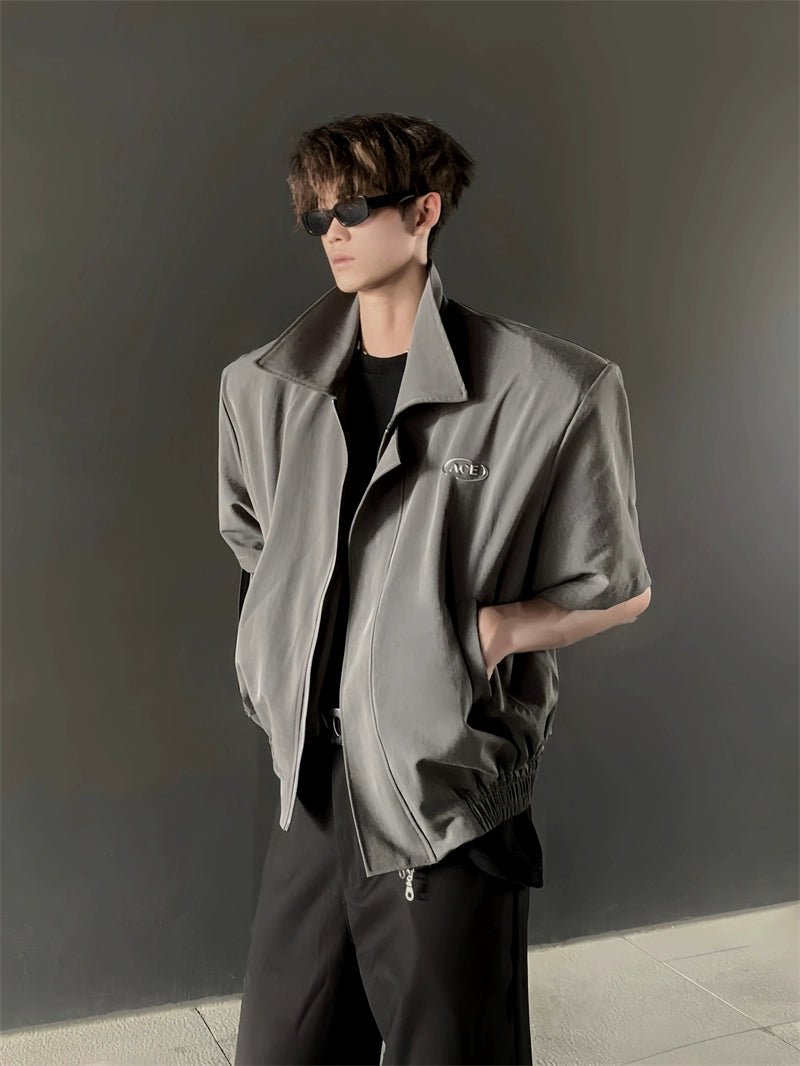 Deconstructed Oversized Lapel Shoulder-Pad Zipper Jacket WN20041